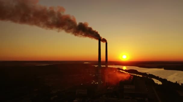Paisagem Industrial Partir Vista Drone Fábrica Chaminé Tubulação Fumaça Poluição — Vídeo de Stock