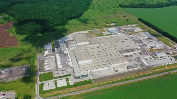Zona Industrial Suburbana Vista Aérea Drone Edifício Planta Fábrica — Vídeo de Stock