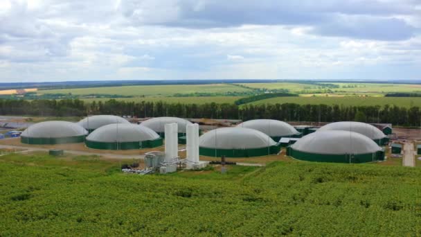 Luchtfoto Van Biogasinstallatie Moderne Biogasinstallatie Voor Productie Van Elektriciteit — Stockvideo