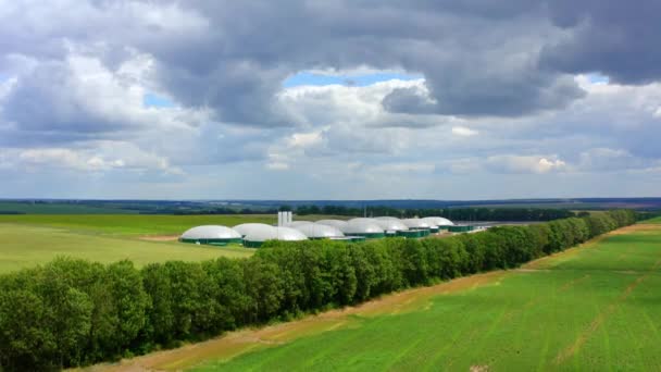 Storage Production Biogas Aerial View Big Biogas Plant Green Fields — Stock Video