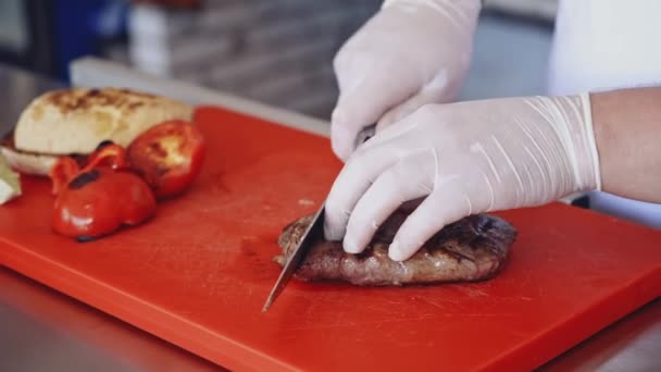 Kucharz Dekoracji Naczynia Zbliżenie Rąk Szefa Kuchni Przygotowujących Jedzenie — Wideo stockowe