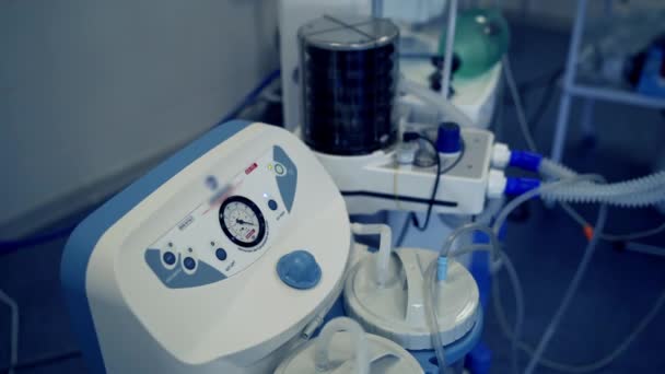 Вентиляція Пацієнта Пневмонії Крупним Планом Медична Вентиляційна Машина Лікарні — стокове відео