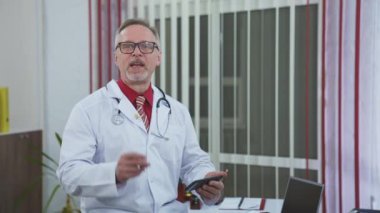 Doktorla çevrimiçi istişare. Akıllı telefonlu profesyonel bir doktor online danışmanlık yapıyor.