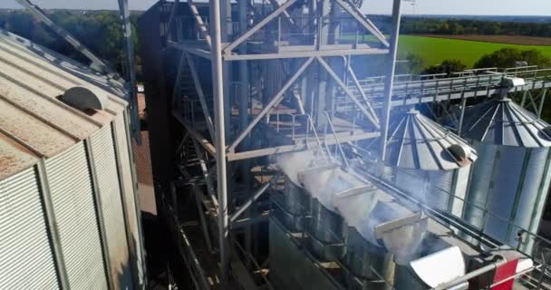 Tahıl Asansörlerinin Görüntüsü Buğday Silolarının Hava Aracı Görüntüsü — Stok video