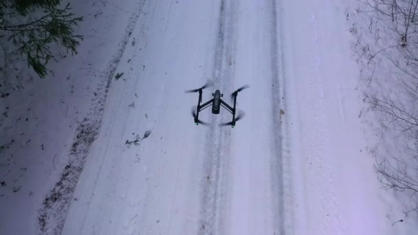 Drone Volando Bosque Nevado Invierno Drone Con Cámara Cine Profesional — Vídeo de stock
