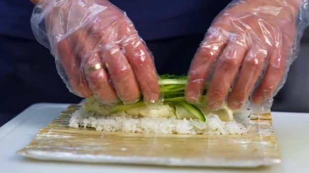 Proceso Preparación Sushi Preparación Sushi Cocina Del Restaurante — Vídeo de stock