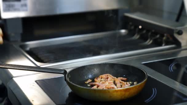 Chef Menyiapkan Makanan Restoran Tangan Koki Memasak Makanan Dalam Menggoreng — Stok Video