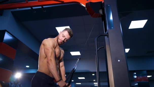Starker Brutaler Bodybuilder Trainiert Modernem Fitnessstudio Training Für Die Hände — Stockvideo