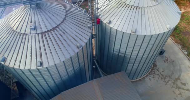 Special Grain Elevators Crop Storage Metal Bridge Roof Metal Tank — Stock Video
