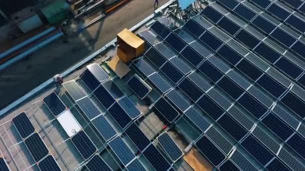 Solpaneler Installerade Taket Begreppet Grön Energi Modern Produktionsanläggning Särskild Utrustning — Stockvideo