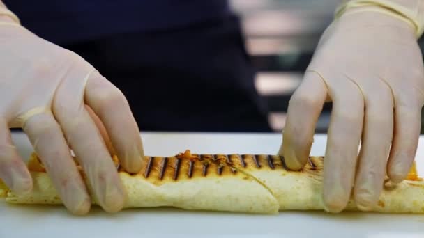 Chutná Shawarma Rajčaty Paprikou Omáčkami Které Tvoří Její Složení Jsou — Stock video