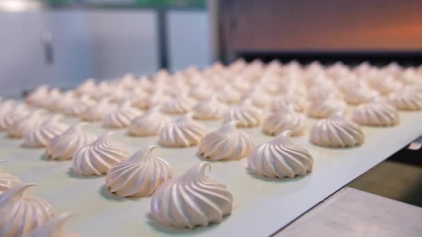 Marshmallow Zephyr Işi Bitti Şekerleme Fabrikasında Hazır Şekerlemeler Kapat — Stok video