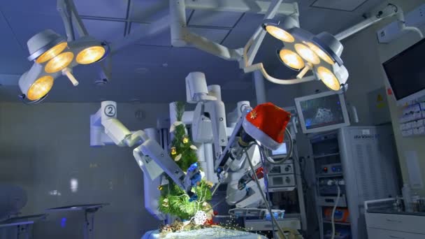Tech Maszyna Operacji Chirurgicznych Sprawia Precyzyjne Ruchy Dekoracji Choinki Futurystyczny — Wideo stockowe