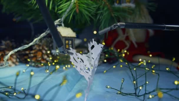 Modern Robotic Equipment Surgical Operations Unfold Paper Clip Christmas Decorations — Stock Video