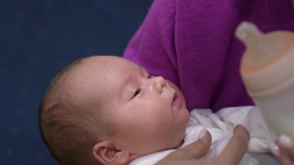 Karnını Doyurmaya Hazır Bir Bebek Annenin Ellerinde Yatıyor Bebek Şişenin — Stok video
