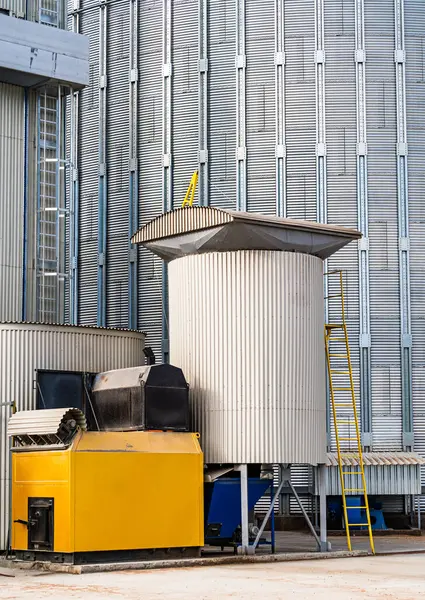 Agricultural metal silos exterior. Factory containers concept.