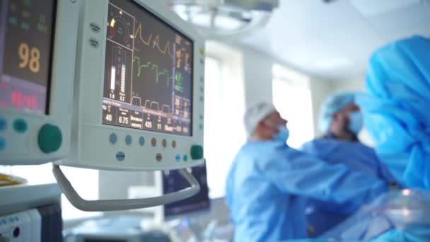 Ekranda Kalp Atışını Kapat Ameliyat Sırasında Ameliyathanede Ekg Monitörü — Stok video