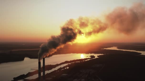 Plante Avec Cheminée Fumante Problème Pollution Environnement Par Les Usines — Video