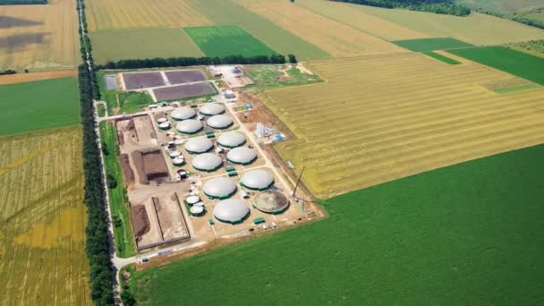 Biogas Complex Countryside Aerial View Generation Bioenergy Biomethane Plant — Stock Video