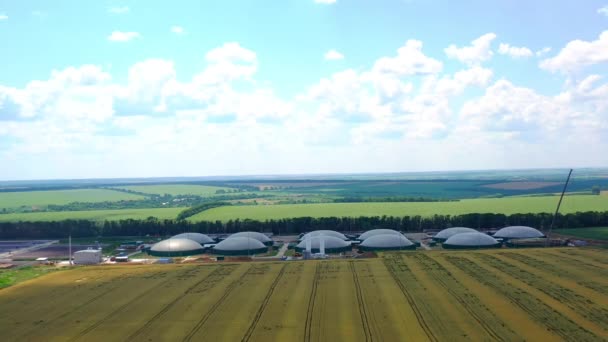 Nádrže Bioplynové Elektrárně Letecký Pohled Zařízení Výrobu Bioplynu Skladovací Nádrže — Stock video