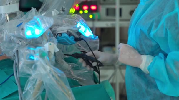 Sala Operaciones Con Cirugía Robótica Sala Cirugía Hospital Con Equipo — Vídeos de Stock