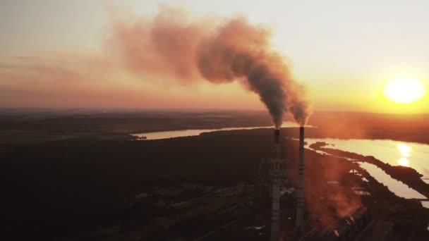 Экологическая Проблема Экологии Загрязнения Вид Воздуха Трубы Дымом Электростанции — стоковое видео