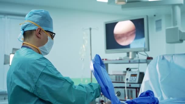 Medici Professionisti Che Eseguono Operazioni Medico Durante Chirurgia Laparoscopica Sala — Video Stock