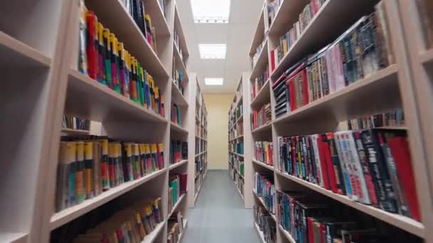 Bookshelves University Library Shot Two Shelves Filled Books — Stock Video