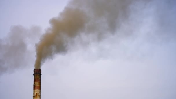 天空背景上的危险气体排放 工厂烟囱冒出暗毒的烟云 空气污染和全球变暖 — 图库视频影像