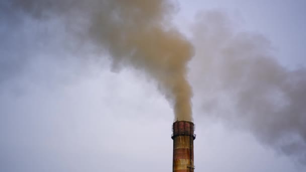 Труба Излучает Вредные Выбросы Трубы Промышленного Назначения Загрязняют Окружающую Среду — стоковое видео