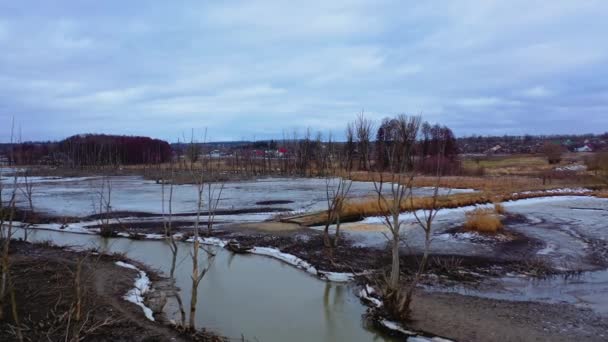 Φυσική Οικολογική Καταστροφή Βρώμικο Νερό Στο Ποτάμι Σκοτεινή Φύση Που — Αρχείο Βίντεο