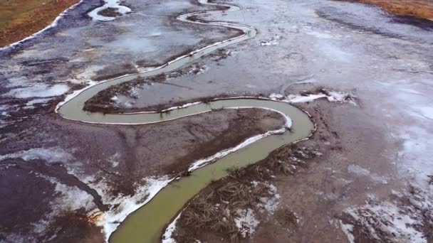 Fond Boueux Ruisseau Étroit Sale Rivière Séchée Catastrophe Écologique Problèmes — Video