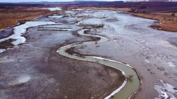 Сушене Озеро Екологічна Катастрофа Навколишньому Середовищі Глобальне Потепління Катування Річки — стокове відео