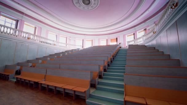 Beautiful Conference Hall Empty Seats Modern Auditorium Wooden Desks Lectures — Stock Video