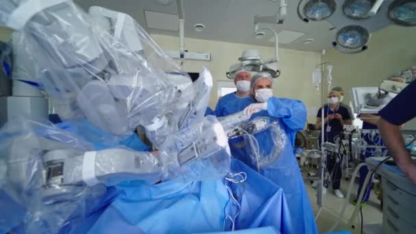 Modernes Operationssystem Operation Mit Medizinroboter Operationssaal Minimalinvasive Robotische Chirurgie — Stockvideo