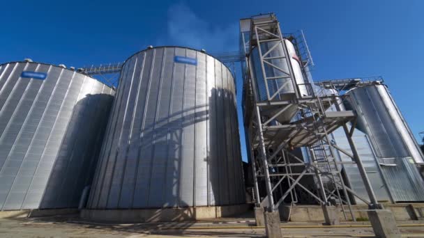 Moderne Fabrik Zur Lagerung Von Getreide Getreideaufzüge Aus Metall Auf — Stockvideo
