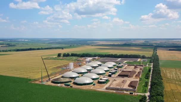 Industria Sul Campo Sotto Cielo Blu Impianto Innovativo Biogas Terreni — Video Stock