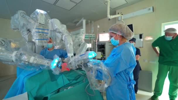 Medische Innovatie Operatiekamer Minimaal Invasieve Chirurgie Met Medische Robotmachine Moderne — Stockvideo