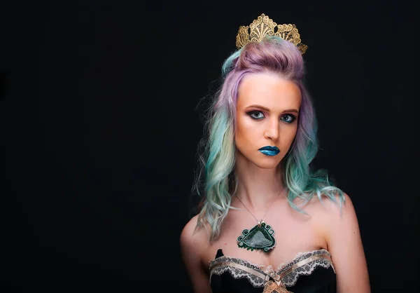 stock image Woman With Blue and Green Hair Wearing Tiara