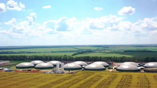 生物气工厂 生物燃料的可持续生产 现代植物 关于现代生物燃料工厂的空中观点 从上面看 — 图库视频影像