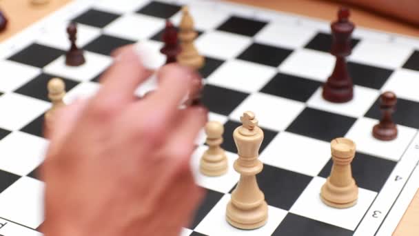 Portrait Two Unrecognizable People Playing Chess Wooden Background People Playing — Stock Video
