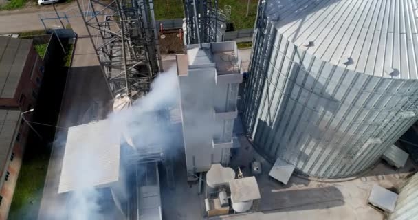 Big Elevator Metal Construction Modern Industrial Grain Elevators Aerial View — Stock Video