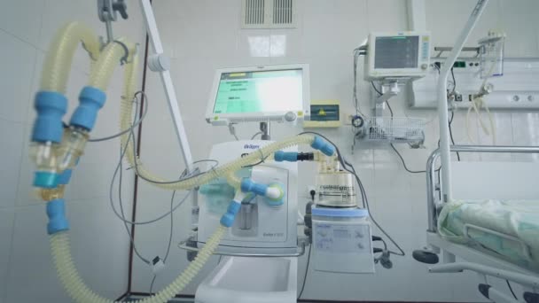 Modern Reanimációs Osztály Egy Kórházban Üres Intenzív Egészségügyi Szoba — Stock videók