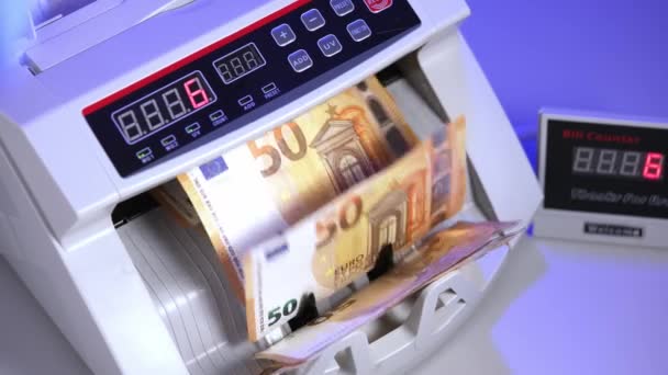 Máquina Conteo Dinero Financiero Primer Plano Los Billetes Euros Contando — Vídeos de Stock