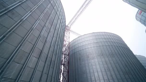庞大的食品工业钢库 大型不锈钢电梯工业用罐体 — 图库视频影像