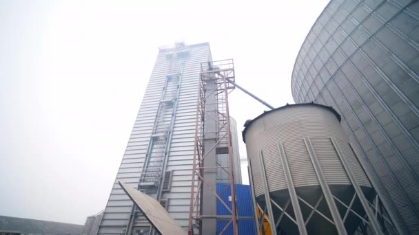 Big Industial Elevator Construction Huge Metal Agricultural Architecture — Stock Video