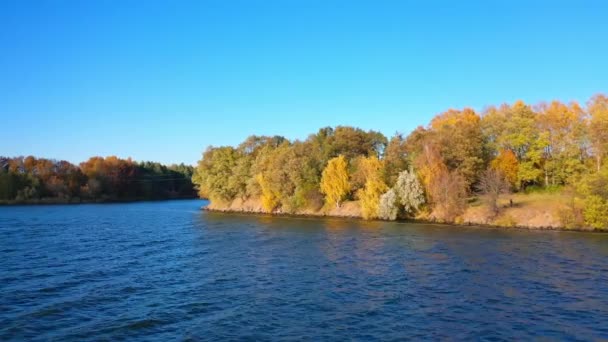 自然なアウトドア秋のドローン風景 美しい風景を眺める川 — ストック動画