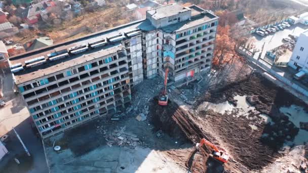Ødelæggende Nedbrudt Hus Katastrofe Farlig Ødelagt Bygning Efter Jordskælv – Stock-video