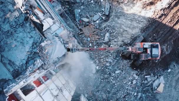 自然災害解体ビル 地震の家は空中視界を破壊しました — ストック動画