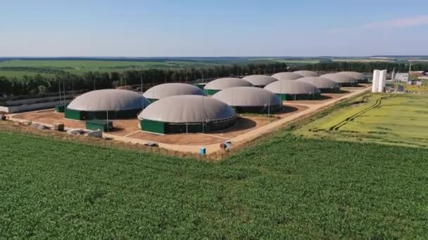 Fábrica Biogás Para Produção Energia Renovável Tanques Biogás Meio Das — Vídeo de Stock